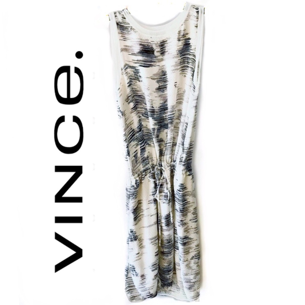 Vince textured silk drawstring cinch waist dress